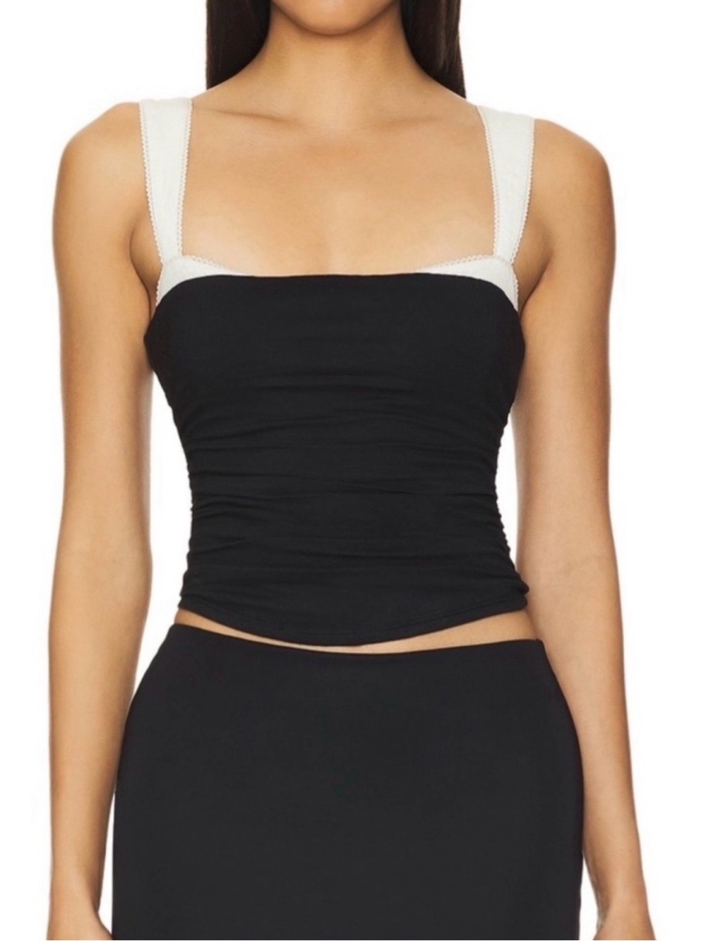 Free People Black Crop Tank with Cream Straps